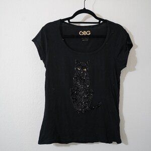 GBG Los Angeles Black Cat Sequin Tee